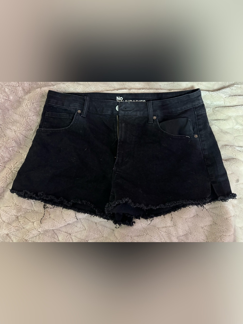 No Boundaries Black Denim Shorts with Logo Waistband